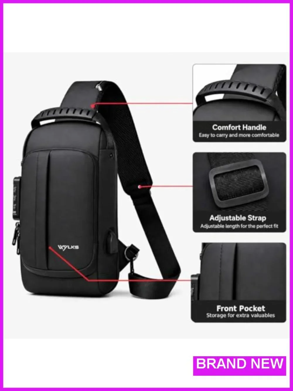 Anti Theft Sling Bag RFID Blocking Travel Crossbody Water Resistant Secure